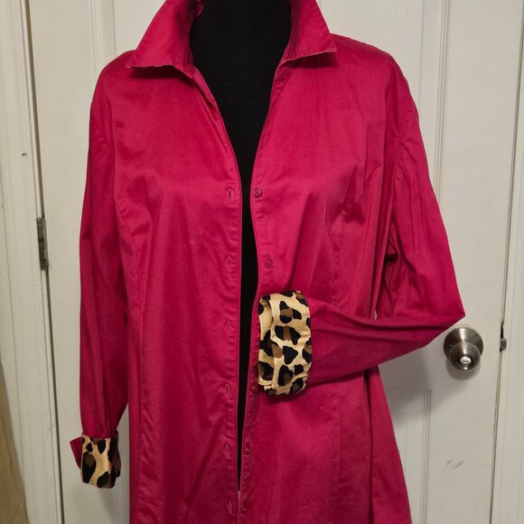 Lane Bryant Fuchsia Blouse Top Shirt w Animal Print sz 28 - Picture 2 of 8